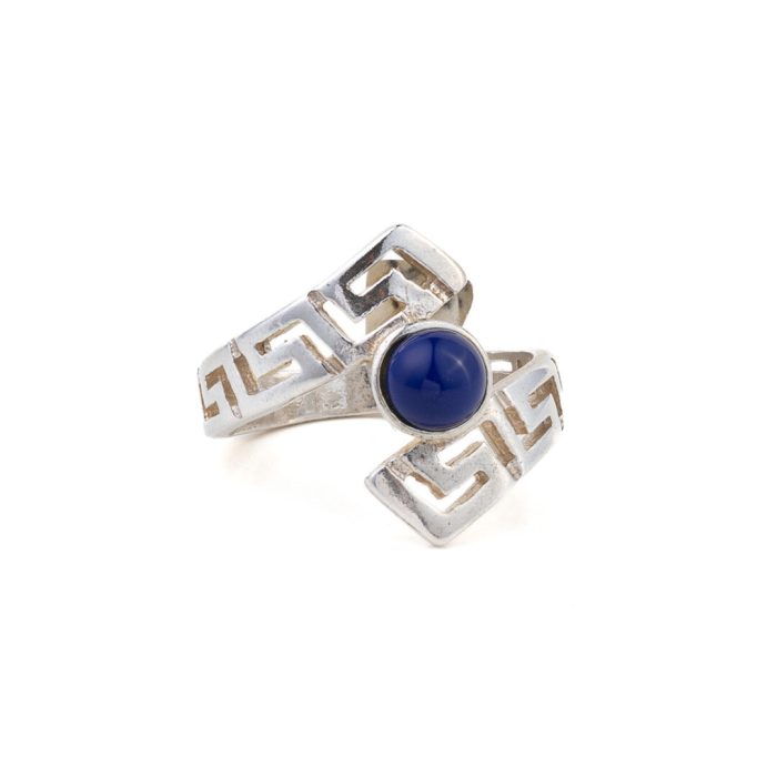 Greca Double Ring with Lapis Lazuli - 925 Sterling Silver - Image 1