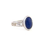 Meander Oval Ring with Lapis Lazuli - 925 Sterling Silver - Image 2