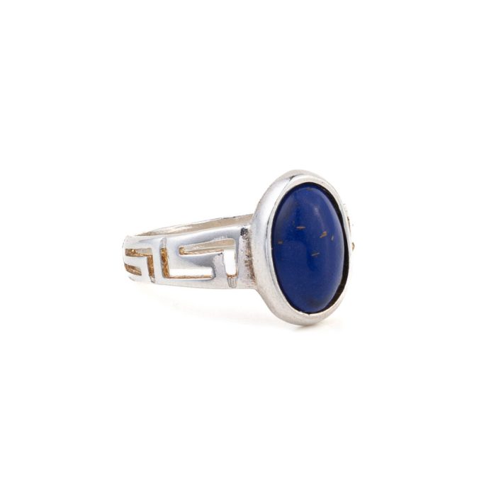 Meander Oval Ring with Lapis Lazuli - 925 Sterling Silver - Image 2