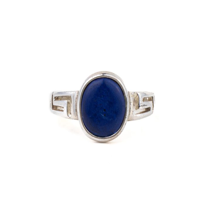 Meander Oval Ring with Lapis Lazuli - 925 Sterling Silver - Image 1