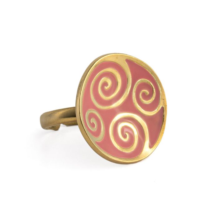 Spiral Round Ring with Pink Enamel - 925 Sterling Silver and Gold Plated - Image 1
