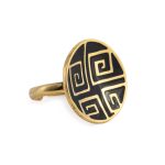 Meander Round Ring with Black Enamel - 925 Sterling Silver Gold Plated