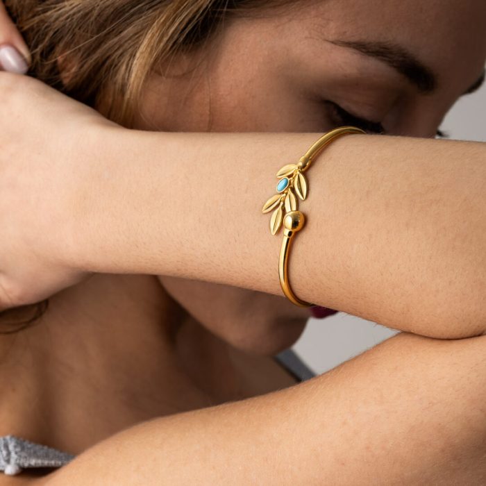 Sterling Silver Gold Plated Bracelet With Olive Leaves - Image 2