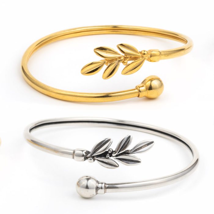 Olive Leaf Hinge Bracelet - 925 Sterling Silver and Gold Plated - Image 3