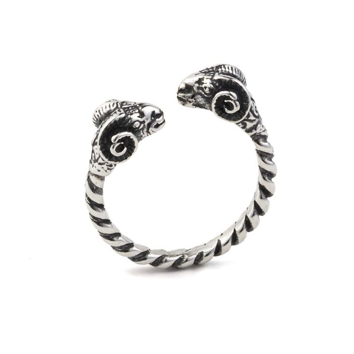 Silver Double Ram Head Ring - Image 2