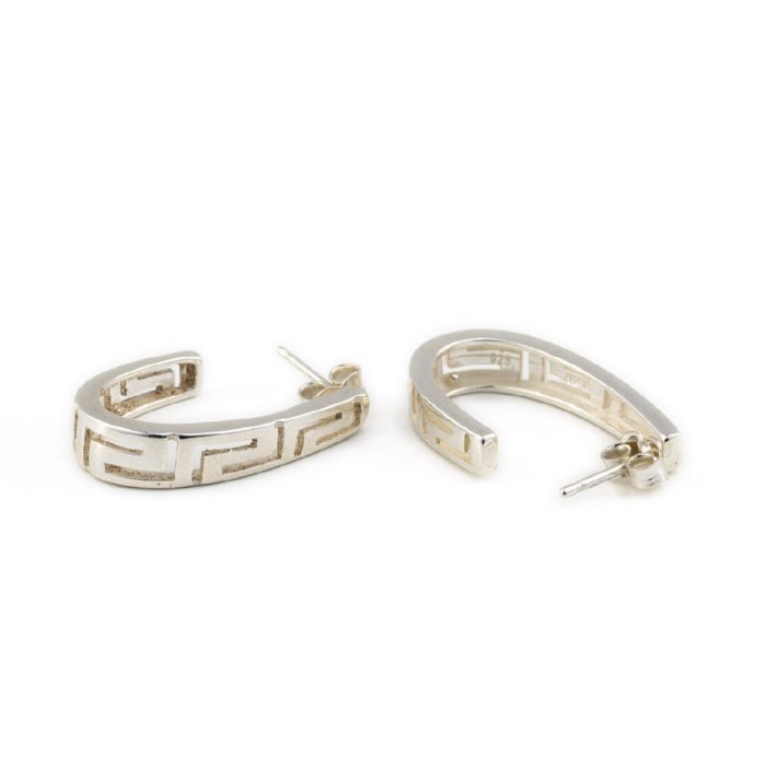 Greek Key Crescent Moon Earrings - 925 Sterling Silver - Image 1
