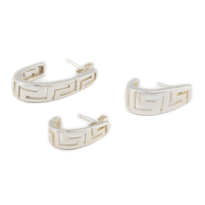 Greek Key Crescent Moon Earrings - 925 Sterling Silver - Image 4