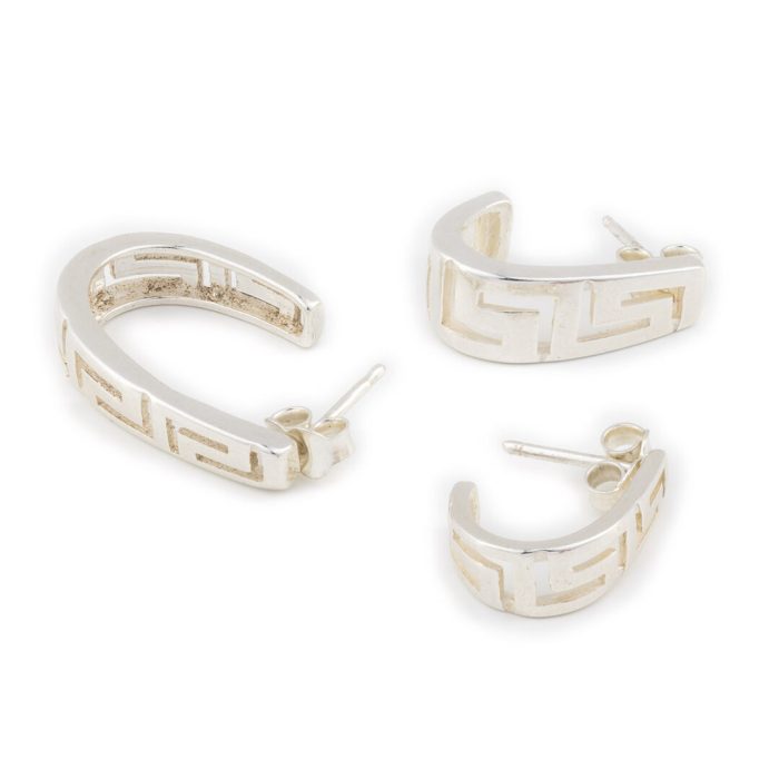 Greek Key Crescent Moon Earrings - 925 Sterling Silver - Image 5