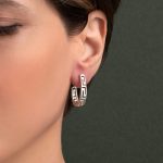 Greek Key Crescent Moon Earrings - 925 Sterling Silver - Image 2
