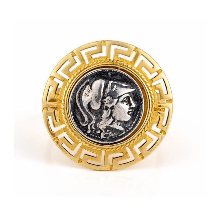 Goddess Athena Coin Ring - Sterling silver Gold plated - Image 1