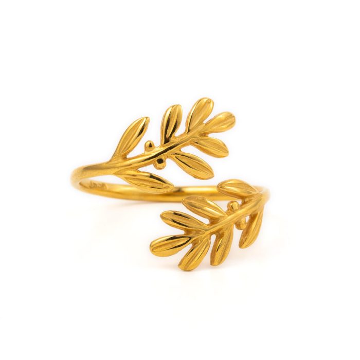 Olive Leaf Ring - Sterling Silver Gold Plated - Image 1