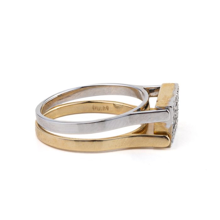 Double Face Greek key Ring with Zircon - 14K Gold - Image 3