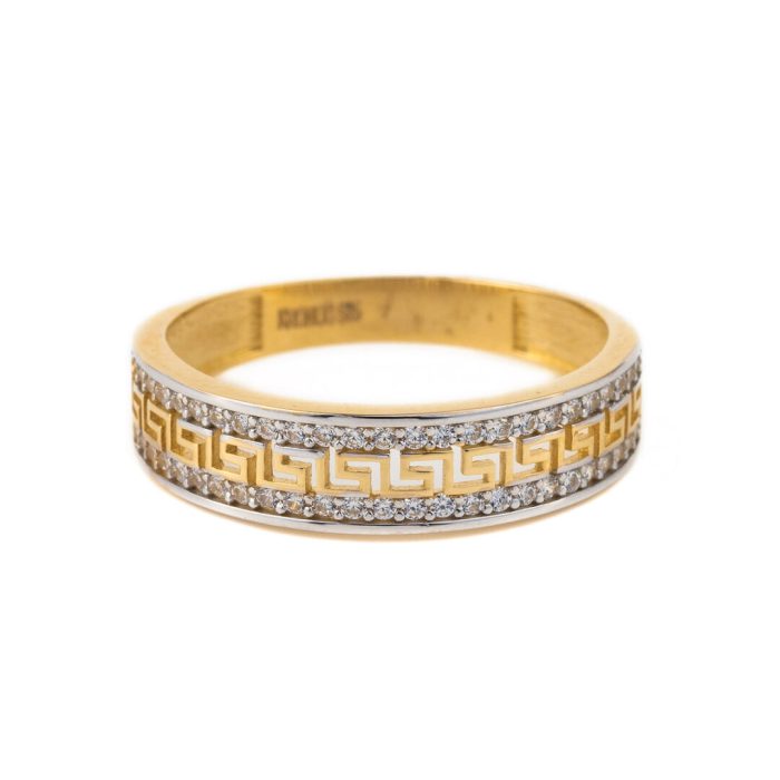 14k Gold Meander Ring with white crystals - Image 1