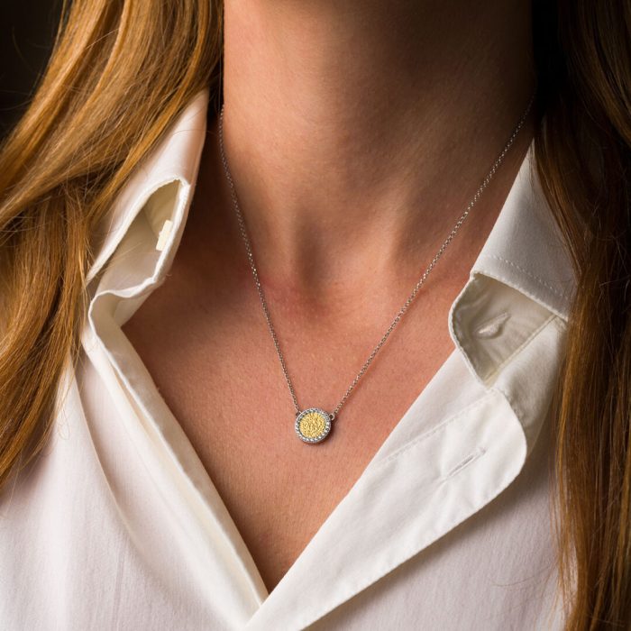 Phaistos Disc Zircon Necklace - 925 Sterling Silver Gold Plated - Image 4