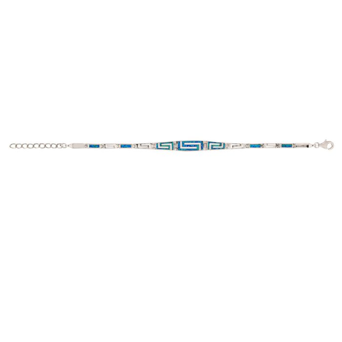 Greek Key Link Opal Bracelet – 925 Sterling Silver - Image 2