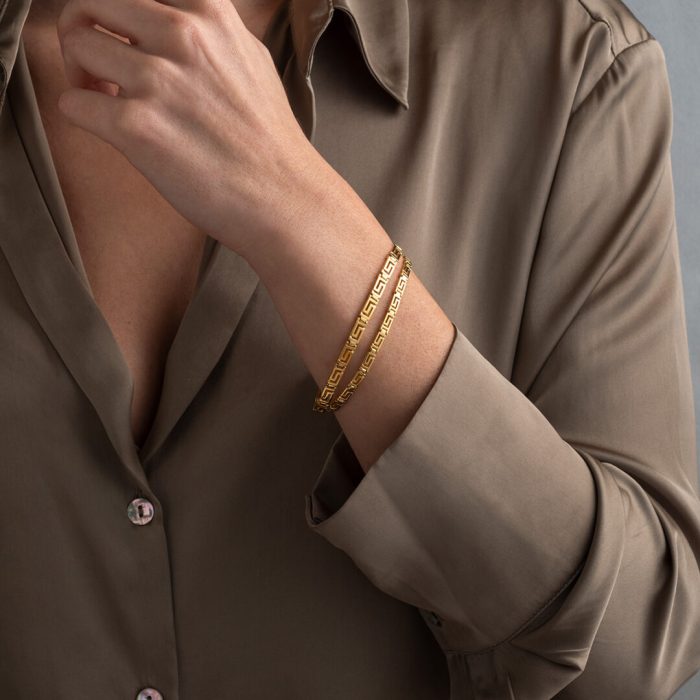 Greek Key Link Bracelet - 925 Sterling Silver Gold Plated - Image 2