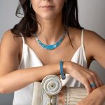 Greca Bangle Bracelet with Blue Opal stone - 925 Sterling Silver - Image 8