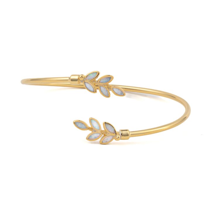 Olive Leaf Opal bangle Bracelet - 925 Sterling Silver and Gold Plated - Image 4