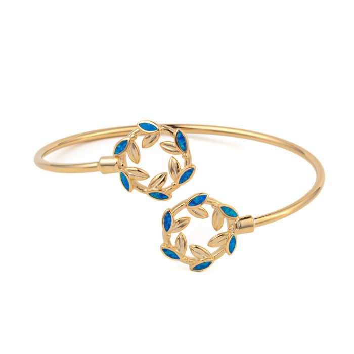 Opal Olive Wreath Bracelet - 925 Sterling Silver and Gold Plated - Image 3