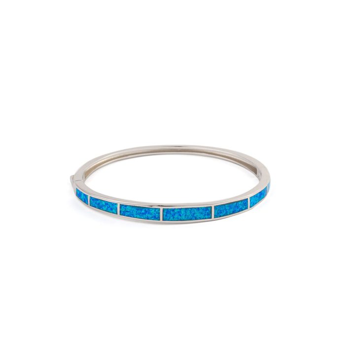 Blue Opal Bangle Bracelet - 925 Sterling Silver - Image 1