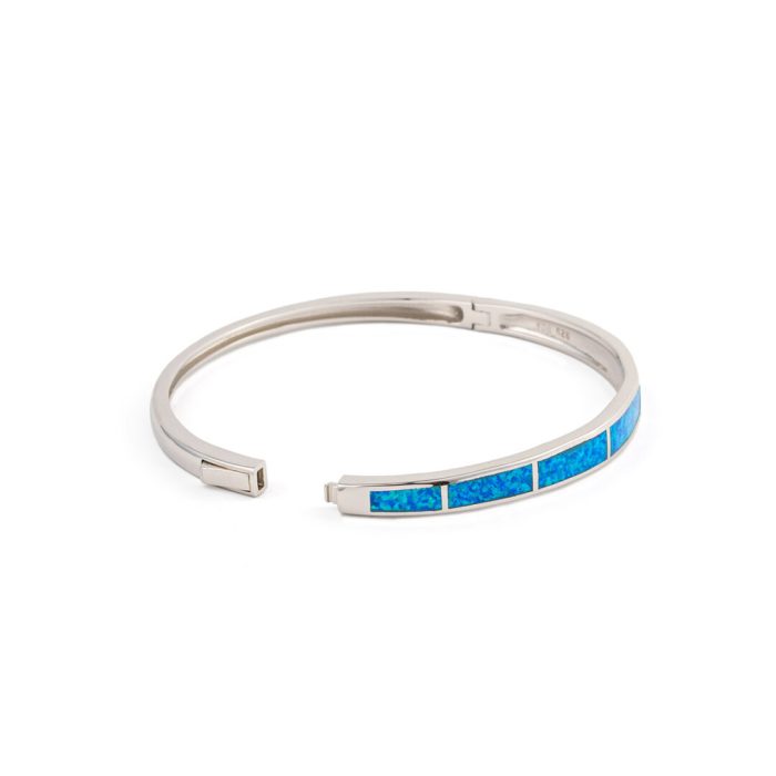 Blue Opal Bangle Bracelet - 925 Sterling Silver - Image 2