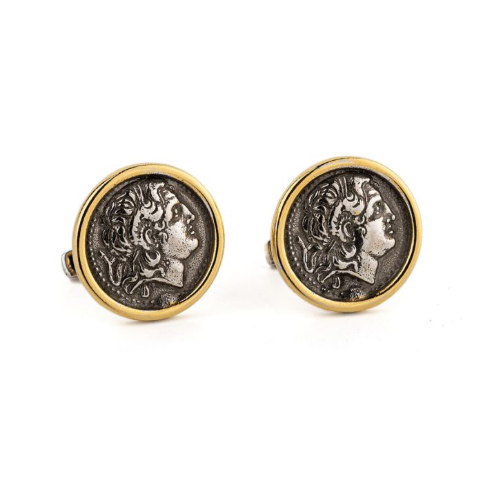 Alexander the Great Coin Cufflinks – 925 Sterling Silver and Gold Plated - Image 1