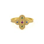 Byzantine Flower Ring with Stones - 925 Sterling Silver and Gold Plated