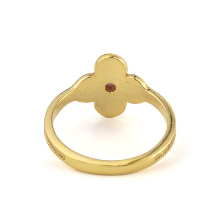 Byzantine Flower Ring with Stone - Gold Plated 925 Sterling Silver - Image 2