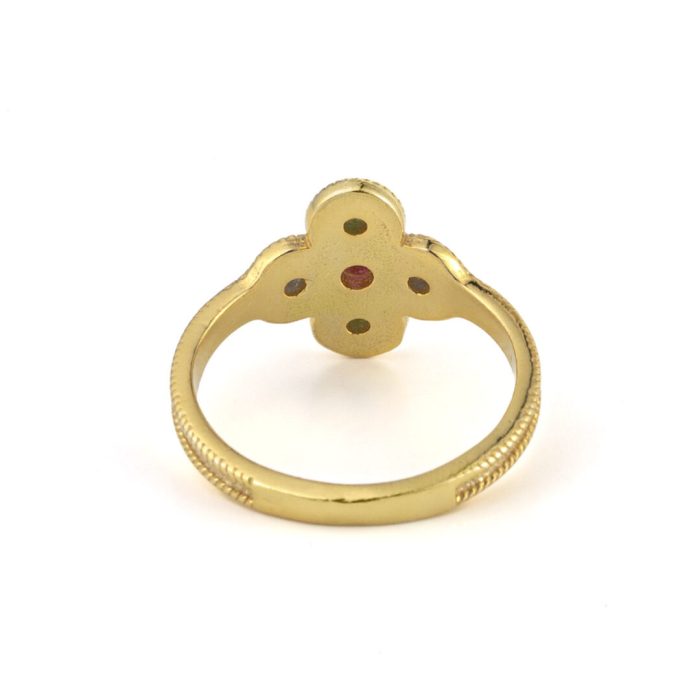 Byzantine Flower Ring with Stones - 925 Sterling Silver and Gold Plated - Image 2