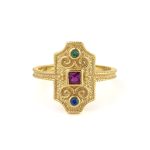 Byzantine Ring with Stones - 925 Sterling Silver and Gold Plated