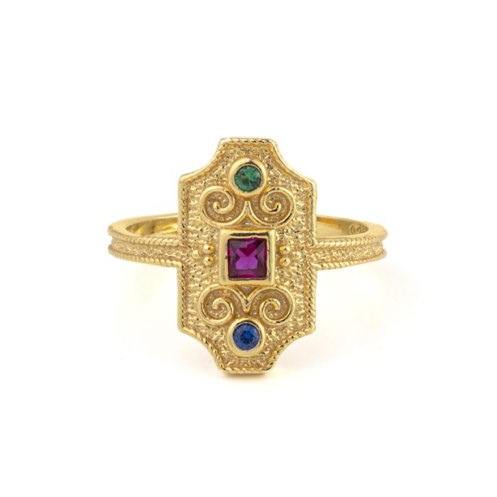 Byzantine Ring with Stones - 925 Sterling Silver and Gold Plated