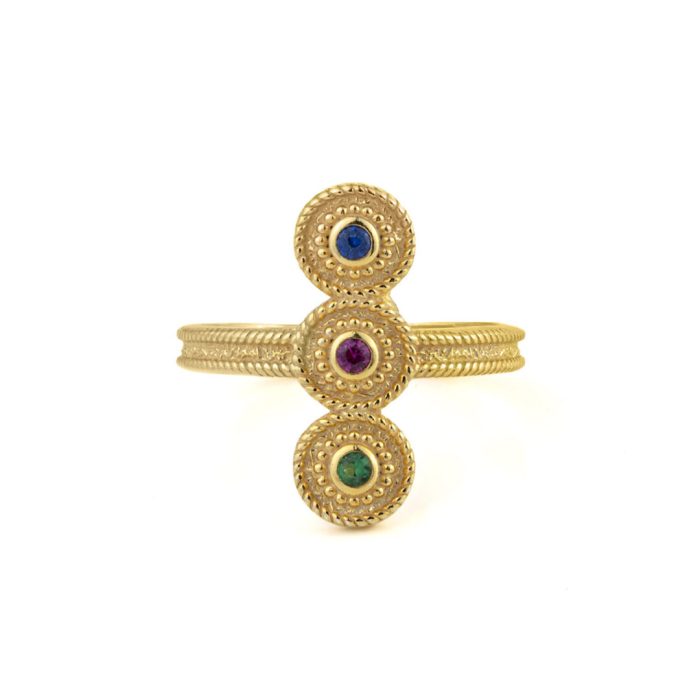 Byzantine Circles Ring with Stones - 925 Sterling Silver and Gold Plated - Image 1