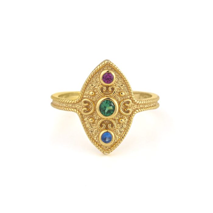 Byzantine Ring with Stones - Gold Plated 925 Sterling Silver - Image 1