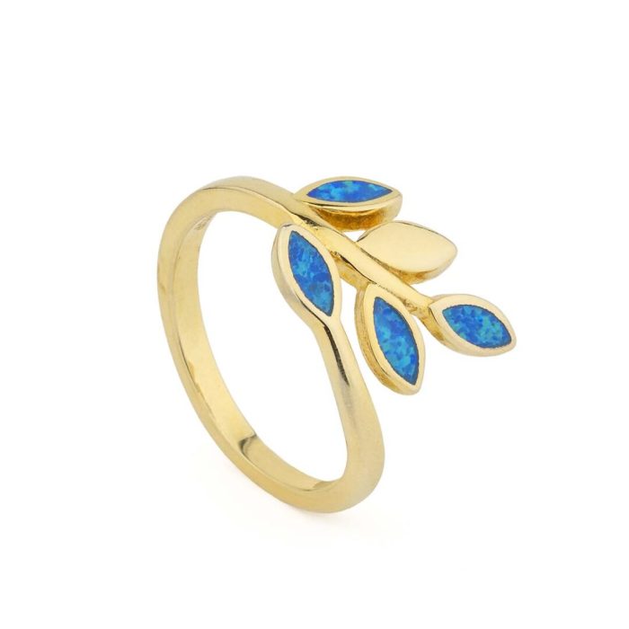 Olive Leaf Opal Golden Ring – Sterling Silver 925 - Image 3