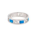 Greek Key Meander Opal Ring – 925 Sterling Silver