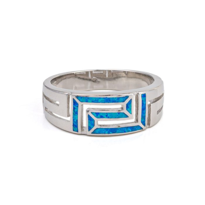 Greek Key Opal Ring – Sterling Silver 925 - Image 1