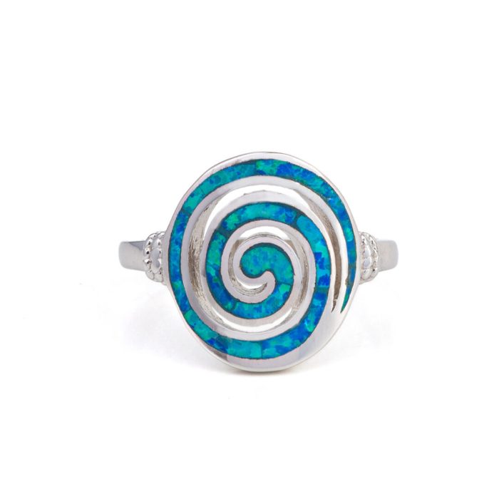 Spiral Blue Opal Ring – 925 Sterling Silver - Image 1