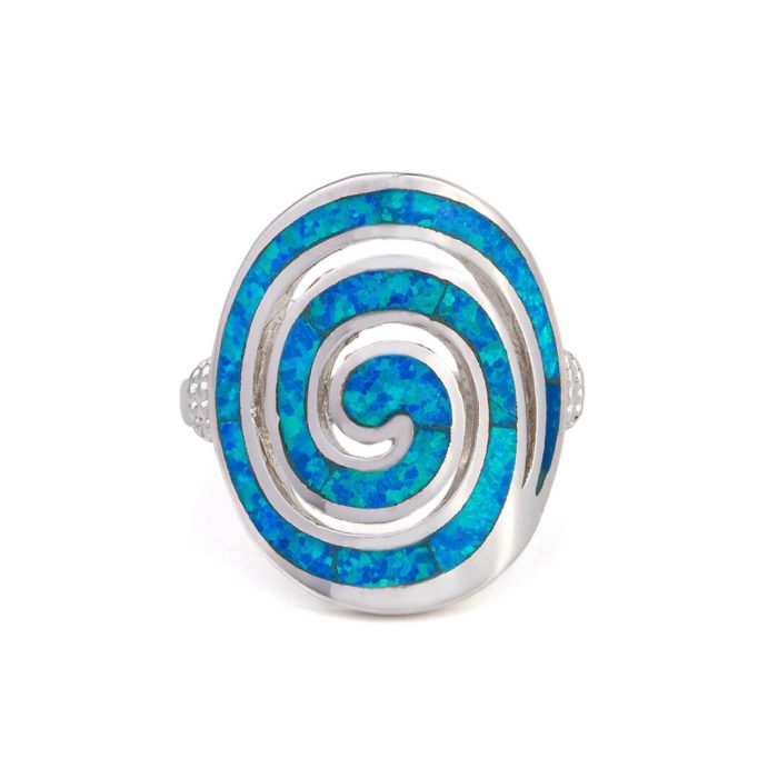Spiral Ring – 925 Sterling Silver and Blue Opal - Image 1
