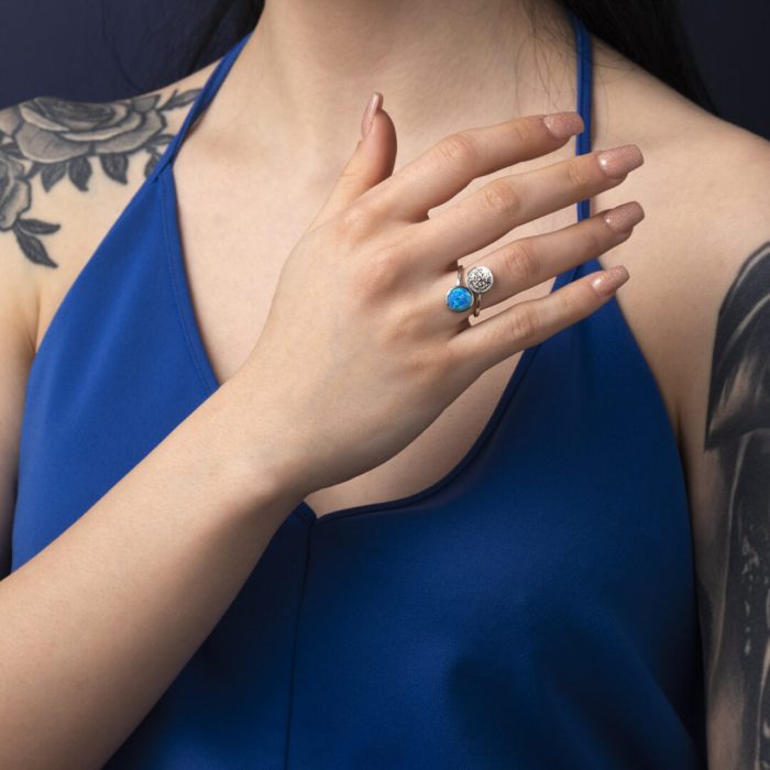 Phaistos Disc Blue Opal Ring – 925 Sterling Silver - Image 2