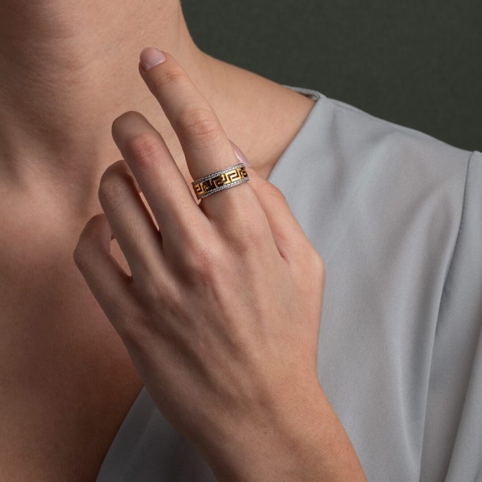 Meander Zircon Band Ring - 925 Sterling Silver Gold Plated - Image 3