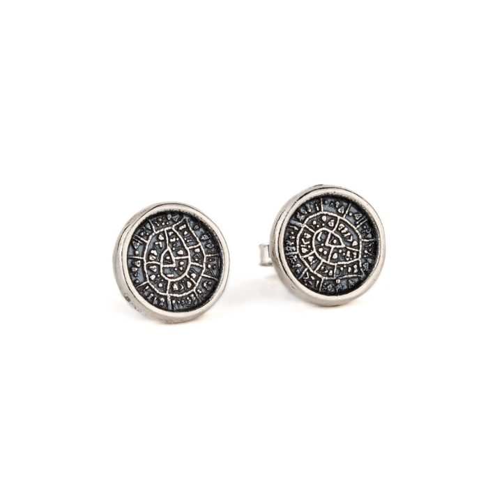Phaistos Disc Stud Earrings - 925 Sterling Silver - Image 5