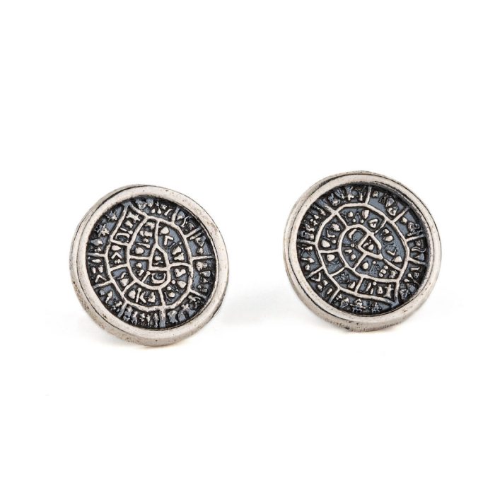 Phaistos Disc Stud Earrings - 925 Sterling Silver - Image 1