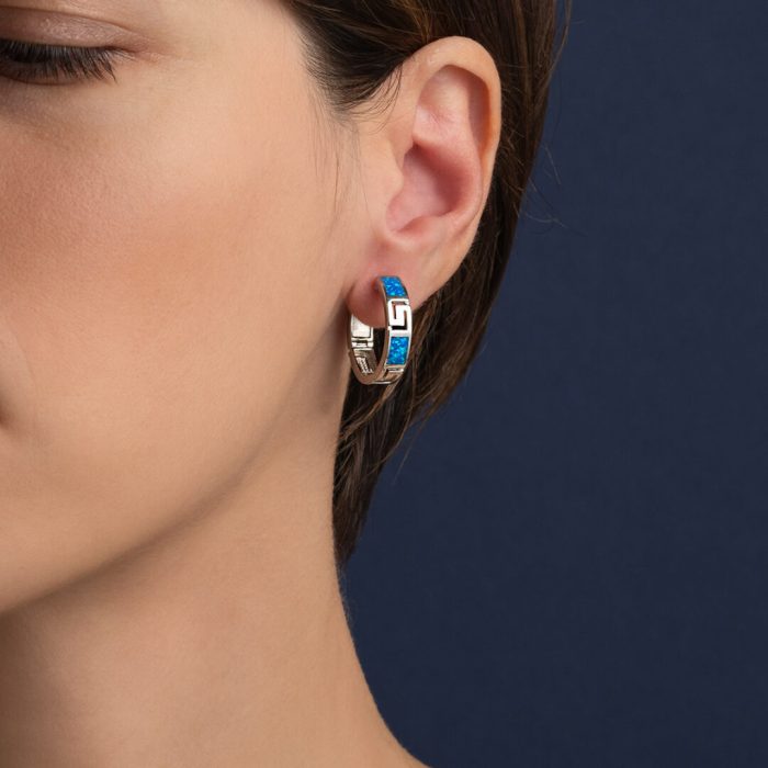 Meander Hoop Earrings – Sterling Silver with Opal - Image 2