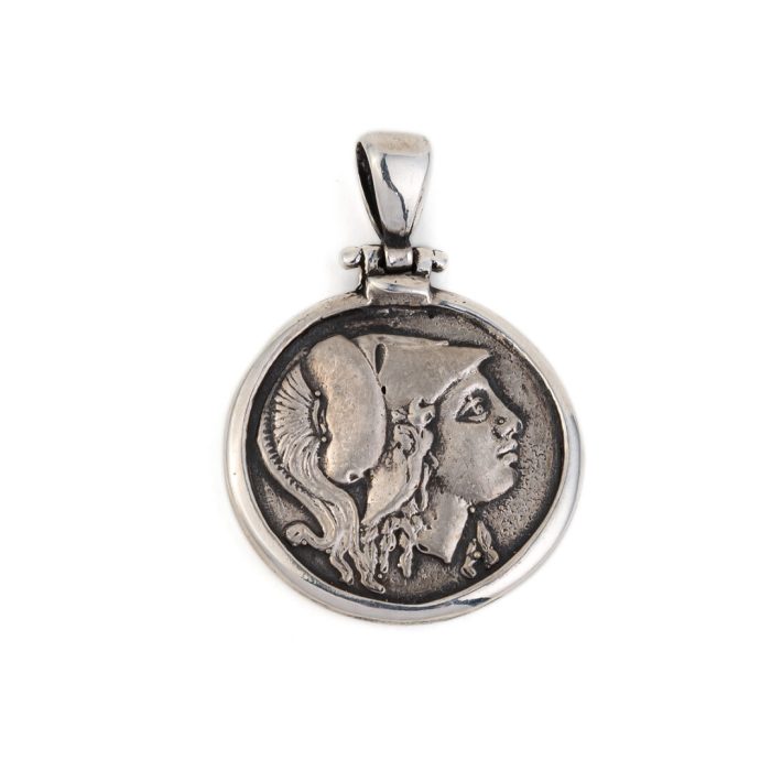 Athena Greek Goddess Coin Pendant - Sterling Silver and Gold Plated - Image 4