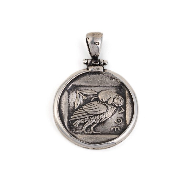 Athena Greek Goddess Coin Pendant - Sterling Silver and Gold Plated - Image 5