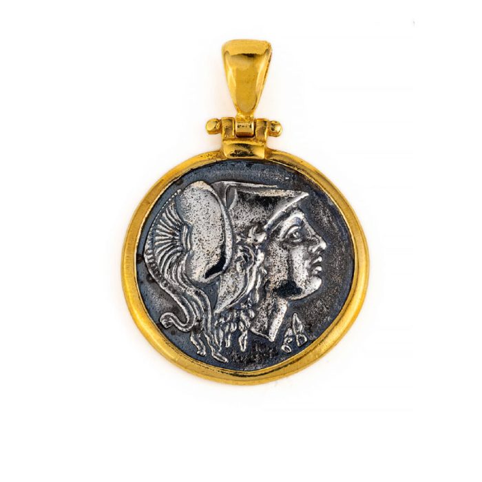 Athena Greek Goddess Coin Pendant - Sterling Silver and Gold Plated - Image 1