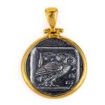 Athena Greek Goddess Coin Pendant - Sterling Silver and Gold Plated - Image 3