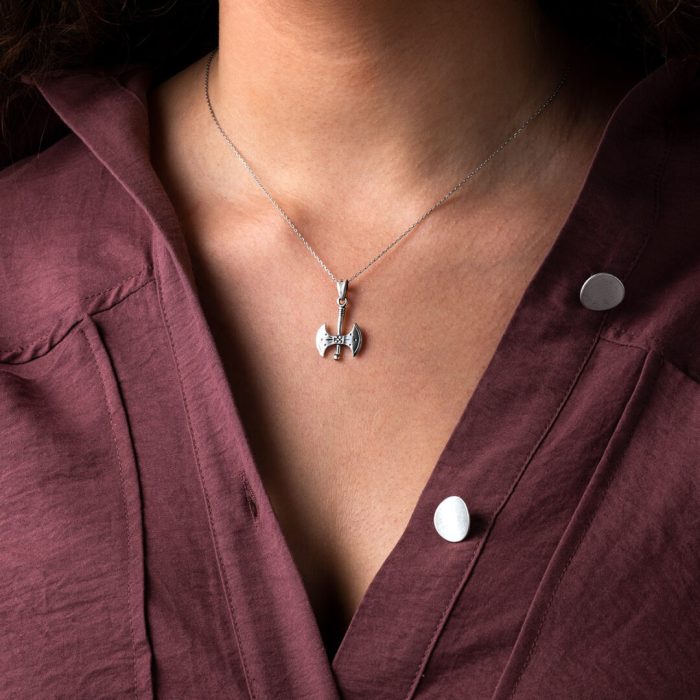 Double Headed Axe Pendant - Sterling Silver Gold Plated - Image 2