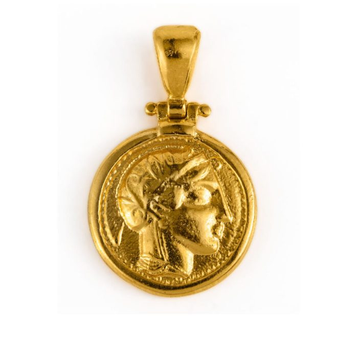 Goddess Athena and Wise Owl Pendant - Sterling Silver and Gold Plated - Image 1