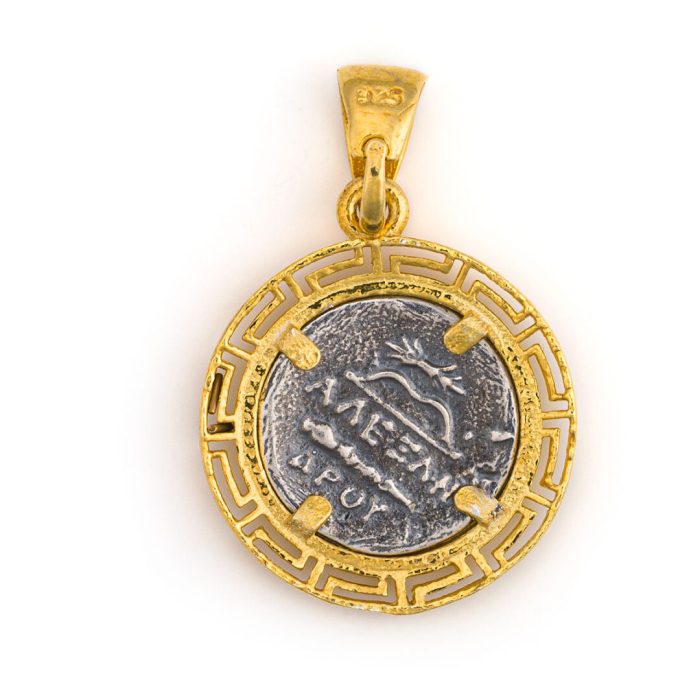 Goddess Athena Meander Pendant - 925 Sterling Silver Gold Plated - Image 2